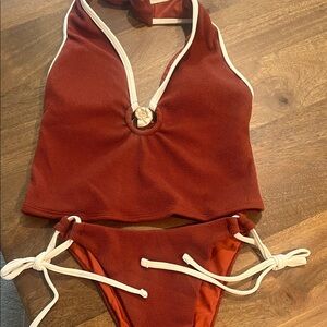 Rust Halter Bikini with off white Trim